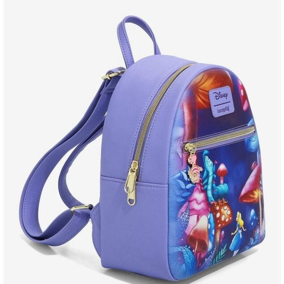 Loungefly Disney Alice In Wonderland Mini Backpack Caterpillar Mushrooms Bag - Picture 2 of 5